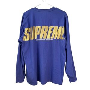 Supreme Shirt Mens Large Trademark Long Sleeve 2019 Purple Gold Back Text Cotton